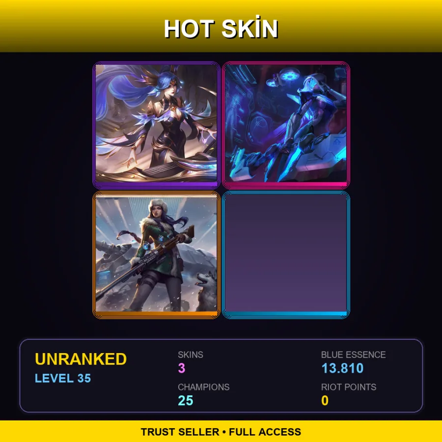 EUW | Lv35 | Unranked | 3 Skin | 25 Champ — LoL account