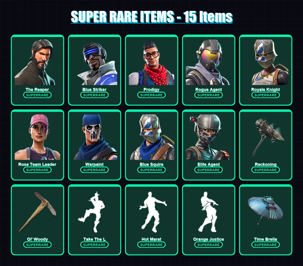 [PC/XBOX] | The Reaper | Blue Striker | Prodigy | Rogue Agent | Royale Knight | 82 skin | 73 pickaxe | 99 emote | 71 glider | Lv987