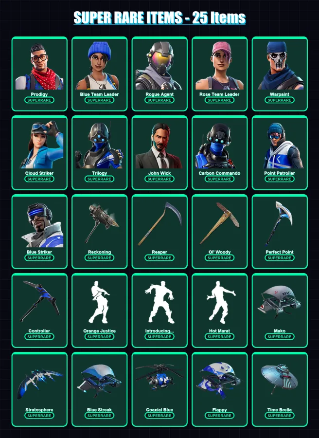 [PC/XBOX] | Prodigy | Blue Team Leader | Rogue Agent | Rose Team Leader | Warpaint | 117 skin | 124 pickaxe | 94 emote | 114 glider | Lv1446