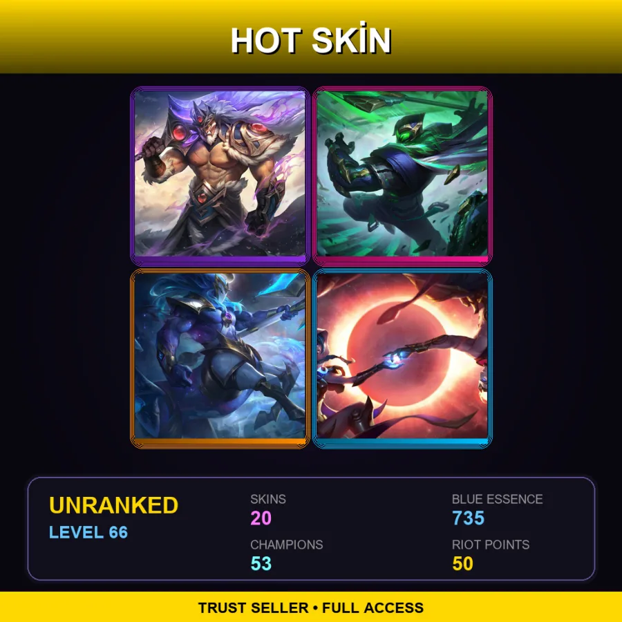 LAN | Lv66 | Unranked | 20 Skin | 53 Champ — Unranked / Smurf League of Legends