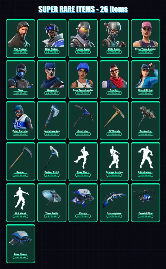 [PC] | The Reaper | Blue Striker | Rogue Agent | Elite Agent | Rose Team Leader | 194 skin | 154 pickaxe | 125 emote | 144 glider | Lv2253