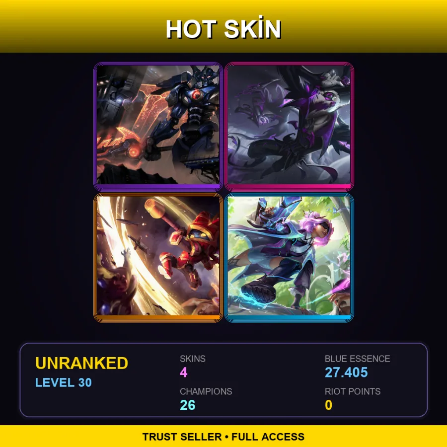 EUNE | Lv30 | Unranked | 4 Skin | 26 Champ — LoL account
