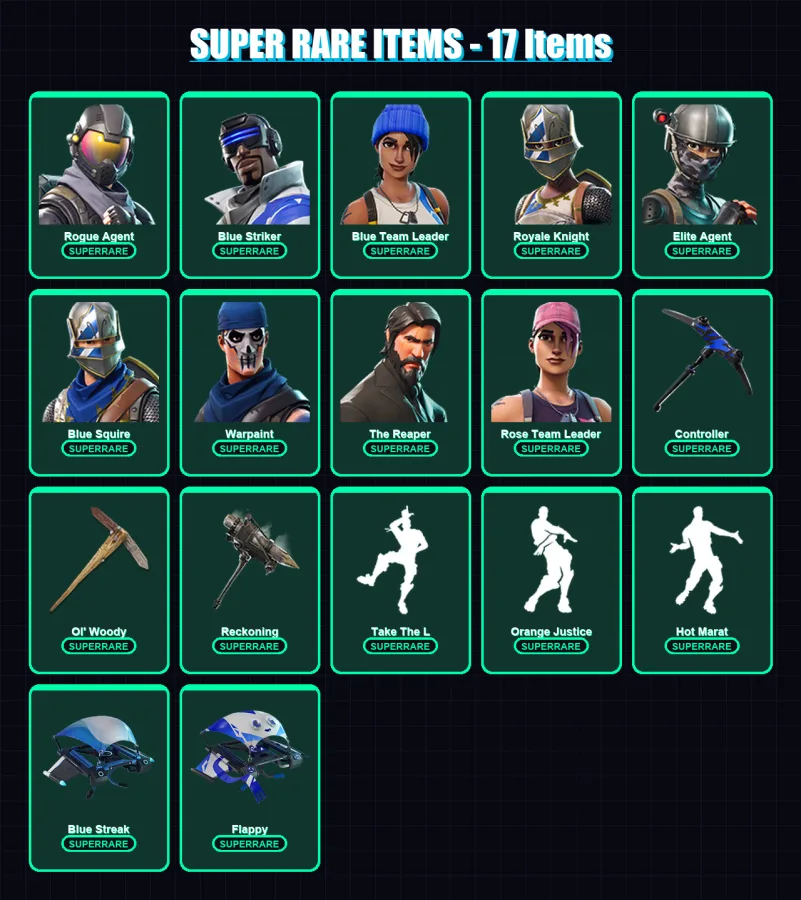 [PS4/PS5/XBOX/PC] | Rogue Agent | Blue Striker | Blue Team Leader | Royale Knight | Elite Agent | 49 skin | 45 pickaxe | 78 emote | 57 glider | Lv95