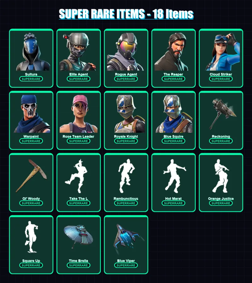 [PS4/PS5/XBOX/PC] | Sultura | Elite Agent | Rogue Agent | The Reaper | Cloud Striker | 103 skin | 134 pickaxe | 112 emote | 119 glider | Lv1634
