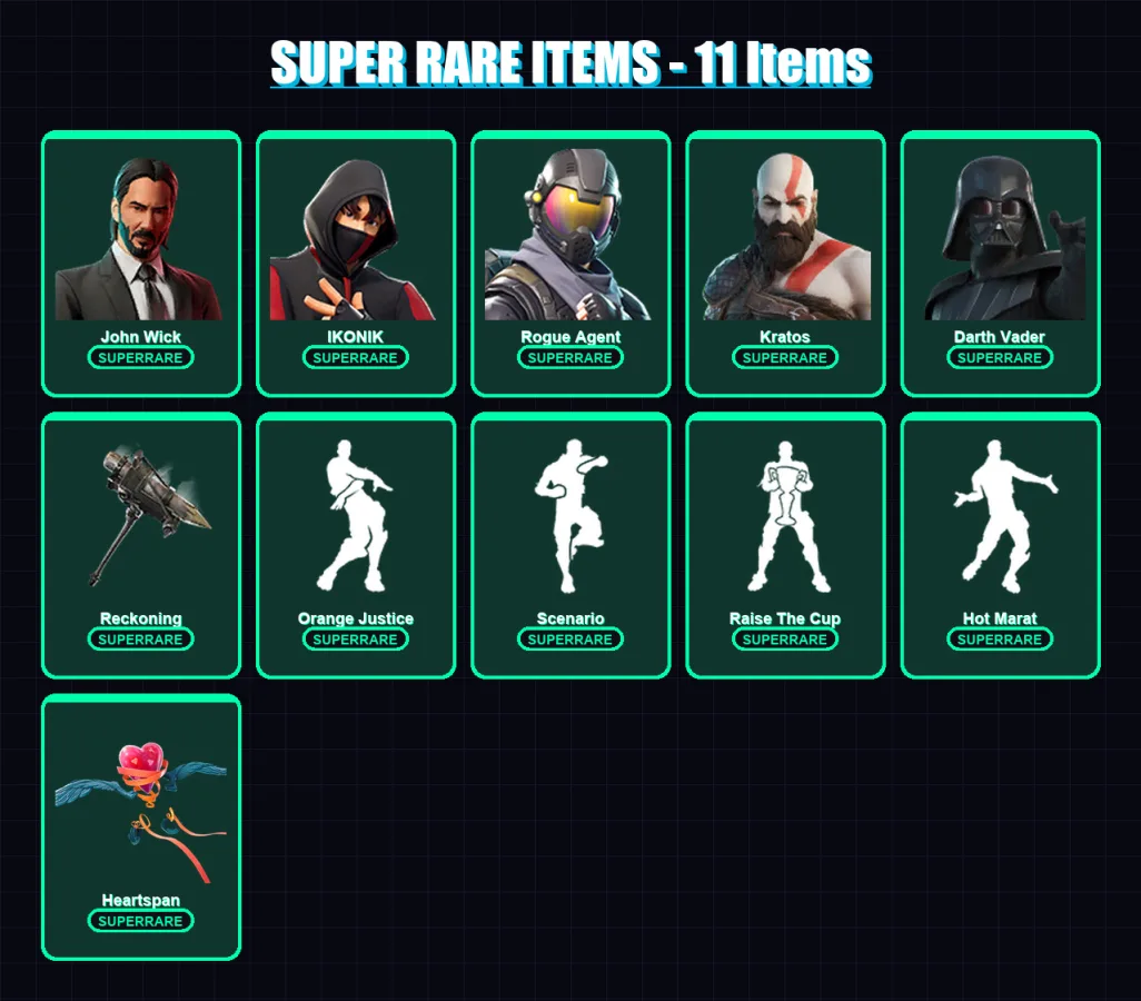 [PC/PSN] | John Wick | IKONIK | Rogue Agent | Kratos | Darth Vader | 192 skin | 145 pickaxe | 163 emote | 141 glider | Lv2217