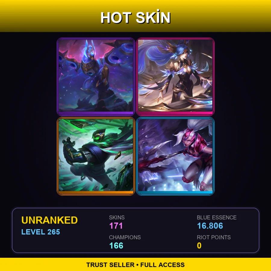 VN | Lv265 | Unranked | 171 Skin | 166 Champ — Woad Ashe