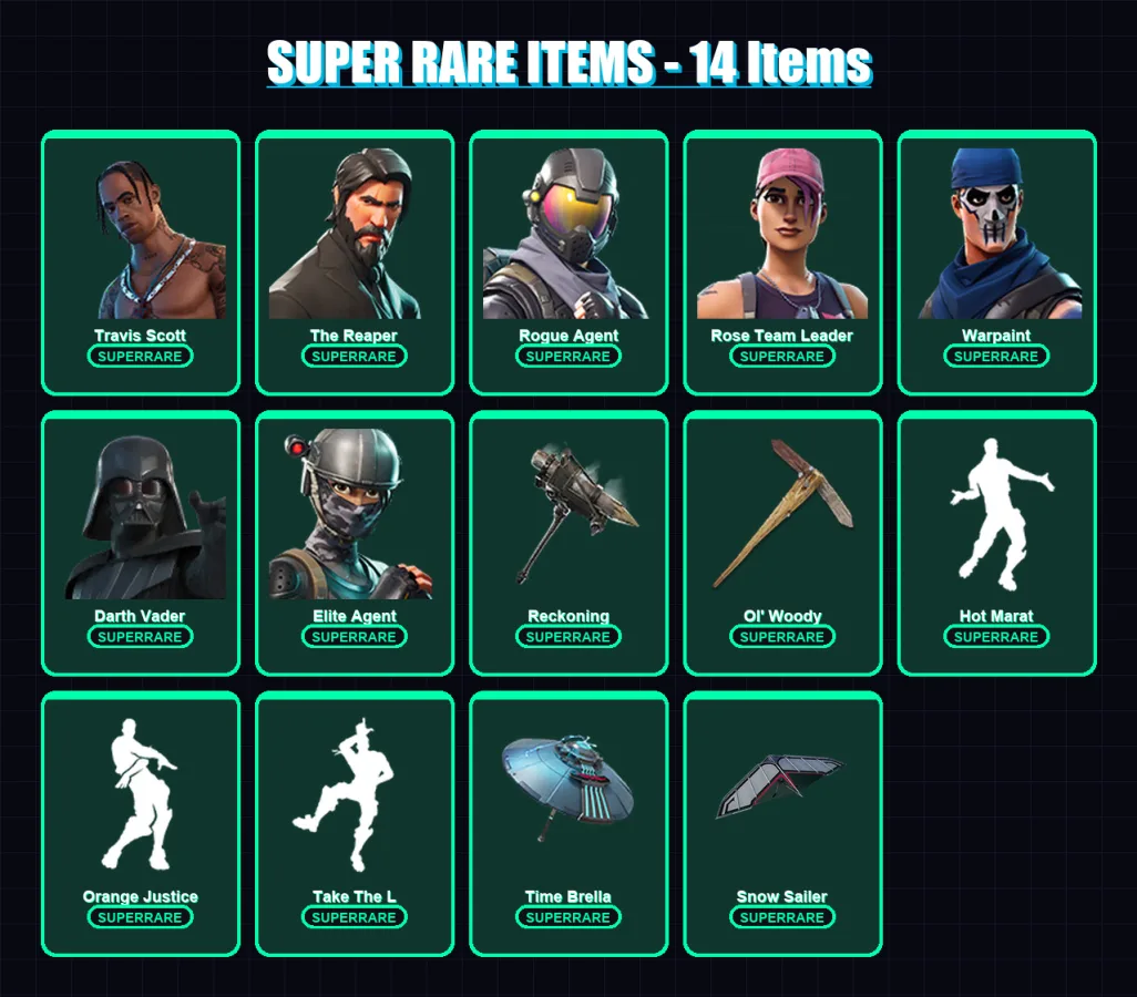 [PS4/PS5/PC] | Travis Scott | The Reaper | Rogue Agent | Rose Team Leader | Warpaint | 166 skin | 180 pickaxe | 161 emote | 157 glider | Lv2367