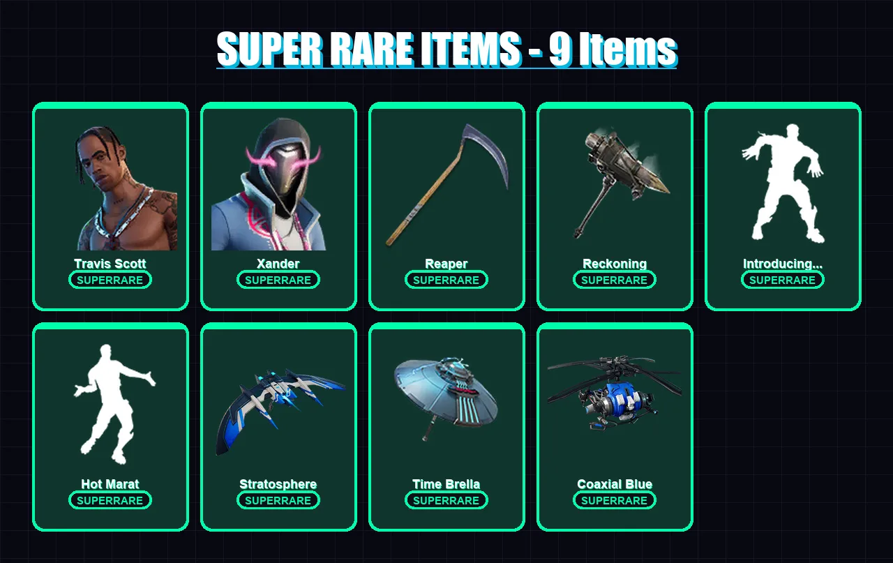 [PS4/PS5/XBOX/PC] | Travis Scott | Xander | Valeria | Catalyst | Lynx | 121 skin | 170 pickaxe | 135 emote | 155 glider | Lv2258