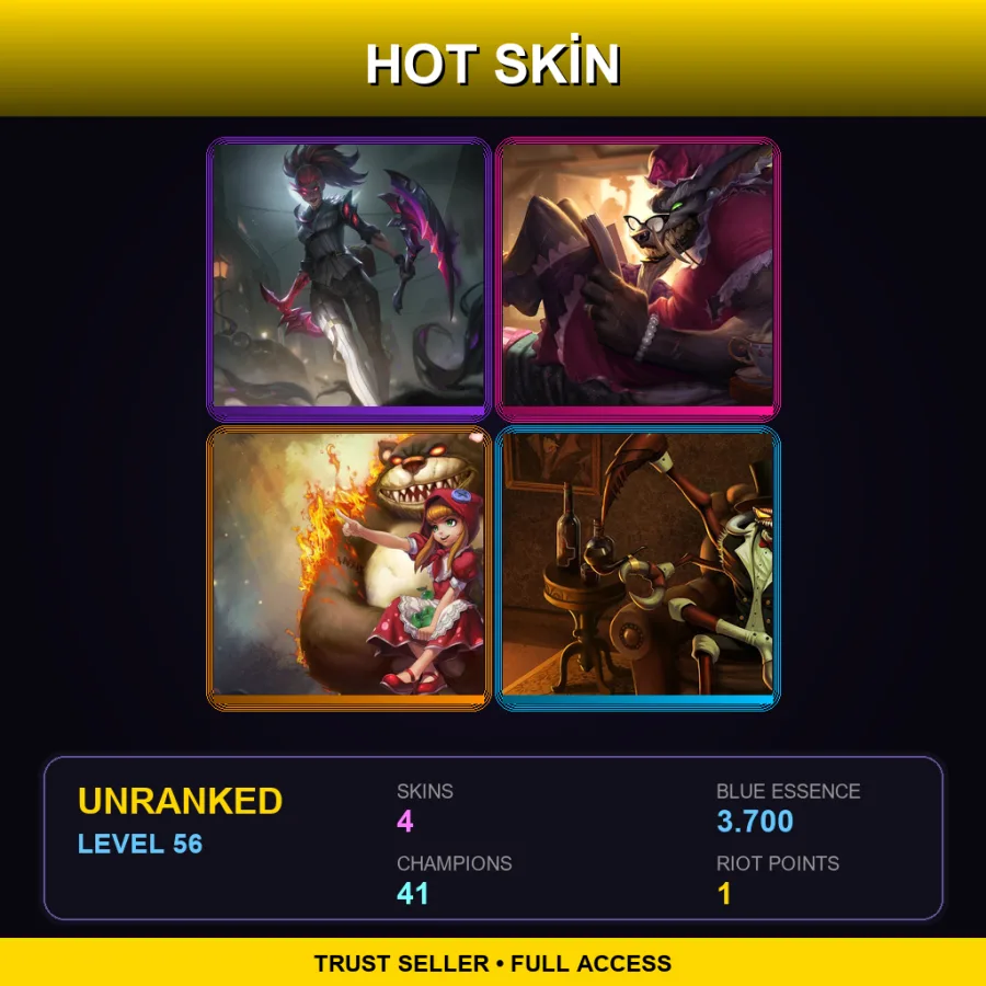 EUW | Crime City Nightmare Akali | Big Bad Warwick | Red Riding Annie | Gentleman Cho'Gath | 4 Skin | 41 Champ | Lv56