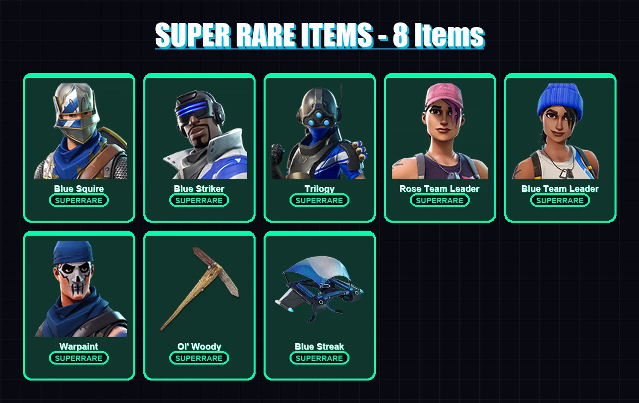 [PS4/PS5/XBOX/PC] | Blue Squire | Blue Striker | Trilogy | Rose Team Leader | Blue Team Leader | 11 skin | 11 pickaxe | 9 emote | 12 glider | Lv116