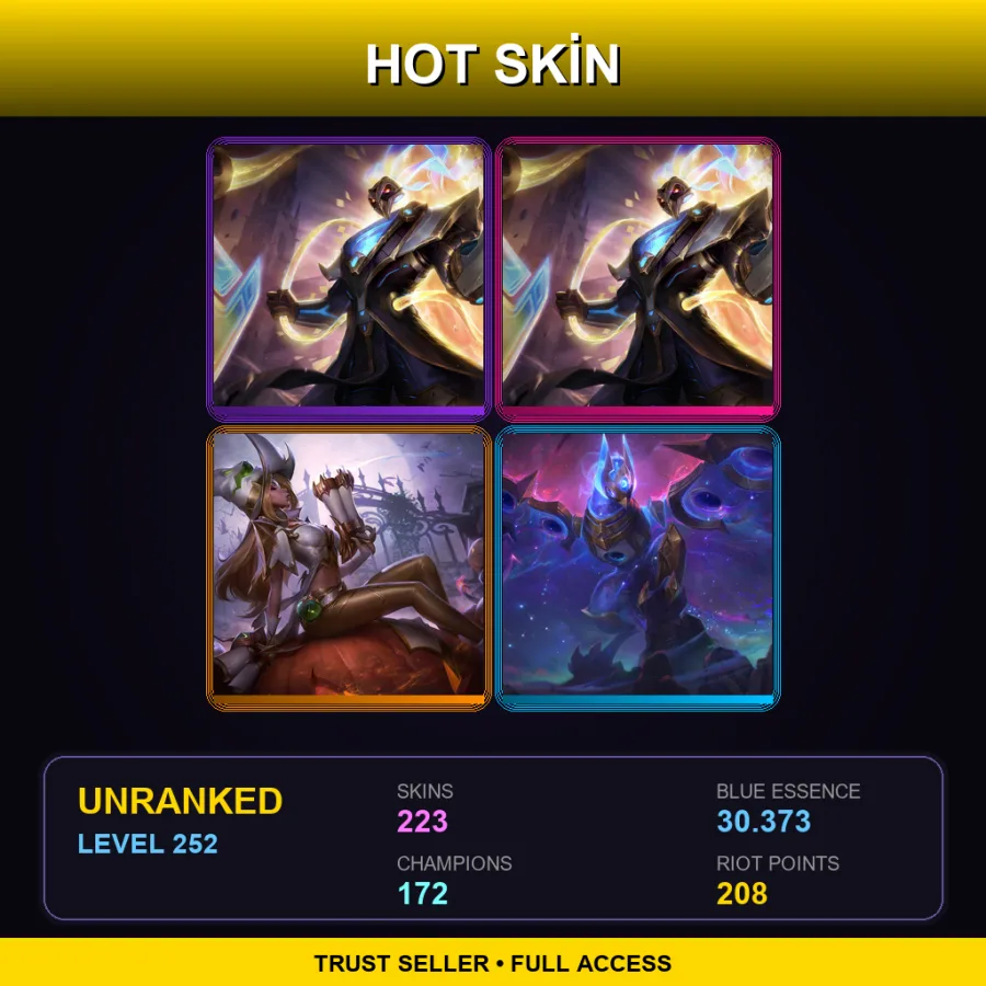 EUW | Lv252 | Unranked | 223 Skin | 172 Champ — LoL account
