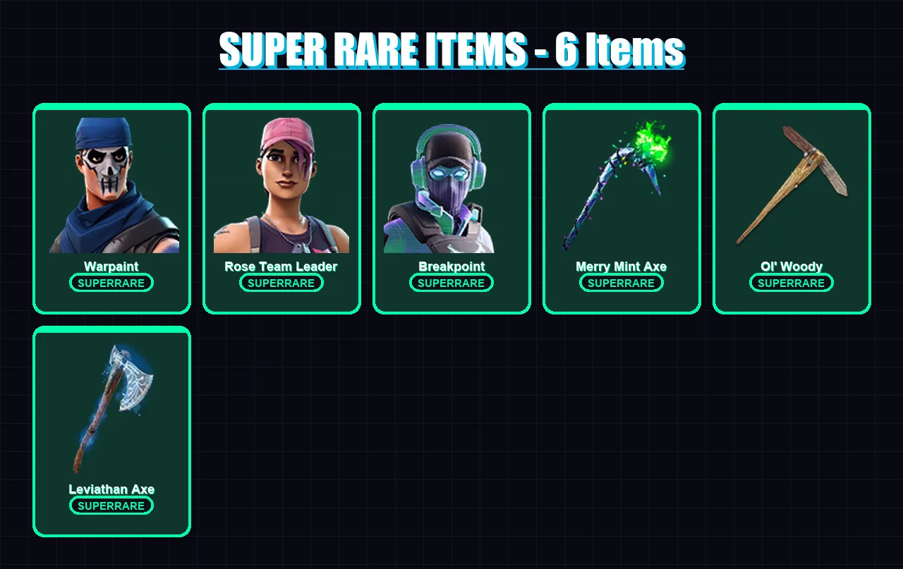 [PC] | Warpaint | Rose Team Leader | Breakpoint | Backlash | Fade | 116 skin | 120 pickaxe | 122 emote | 88 glider | Lv1358
