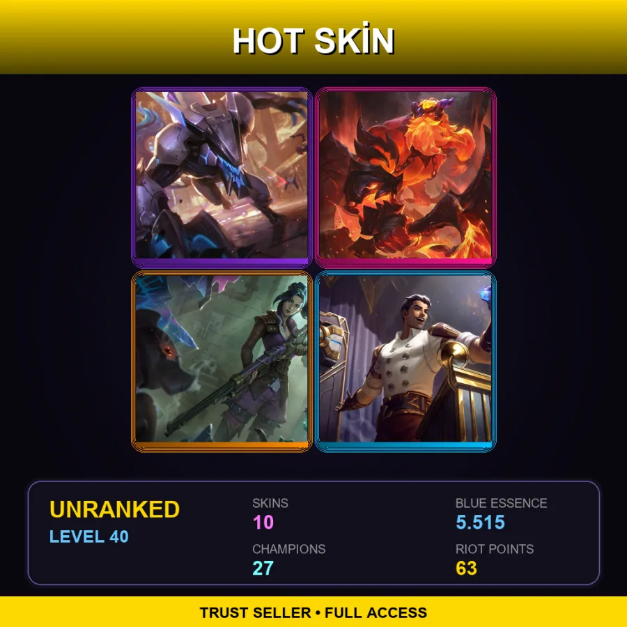 EUNE | Lv40 | Unranked | 10 Skin | 27 Champ — LoL account