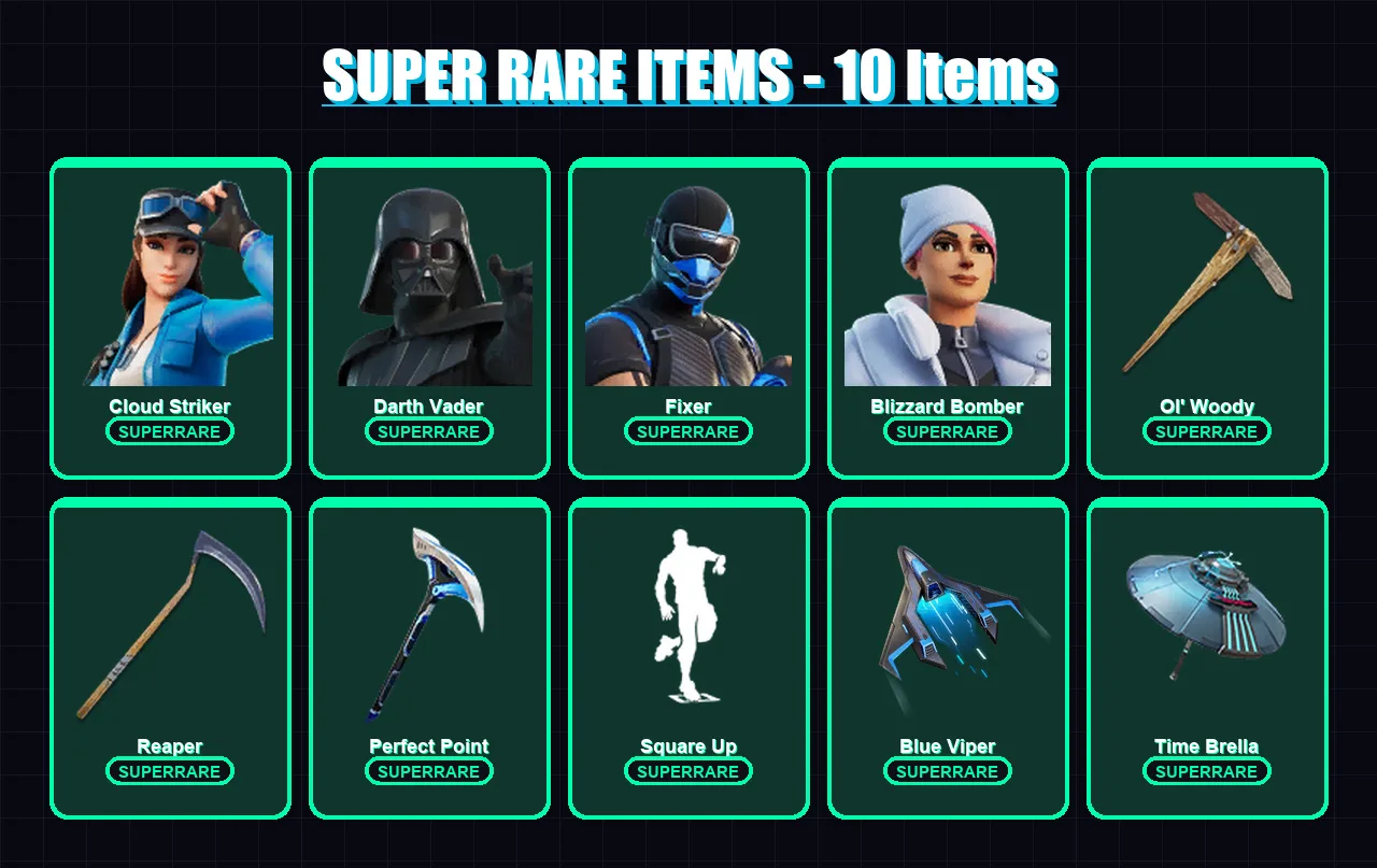 [PC] | Cloud Striker | Darth Vader | Fixer | Blizzard Bomber | Era | 313 skin | 385 pickaxe | 283 emote | 225 glider | Lv4709