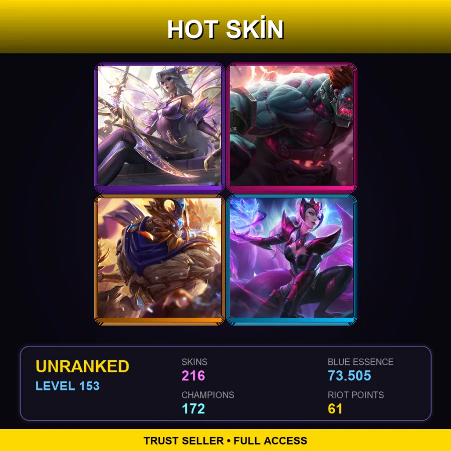 EUNE | Lv153 | Unranked | 216 Skin | 172 Champ — LoL account