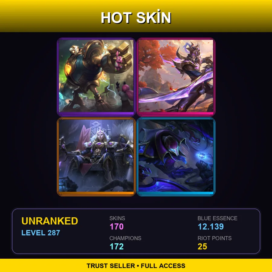 SG | Lv287 | Unranked | 170 Skin | 172 Champ — Crime City Jinx