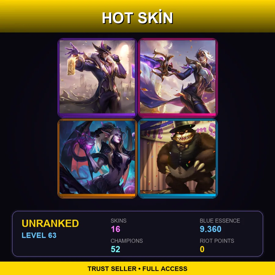 LAN | Lv63 | Unranked | 16 Skin | 52 Champ — Three Honors Akshan