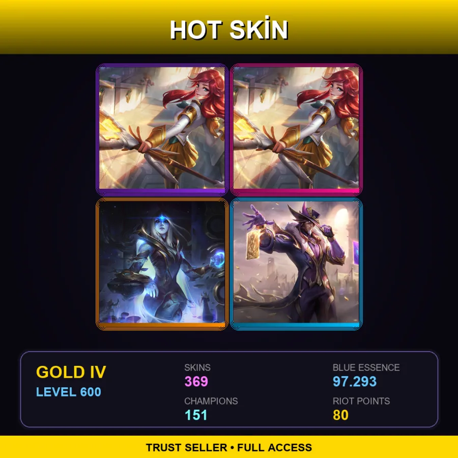 EUW | Lv600 | Gold IV | 369 Skin | 151 Champ