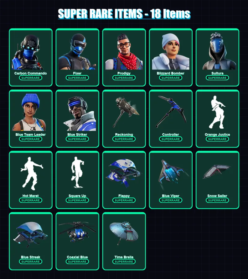 [PS4/PS5/XBOX/PC] | Carbon Commando | Fixer | Prodigy | Blizzard Bomber | Sultura | 94 skin | 109 pickaxe | 95 emote | 87 glider | Lv1137