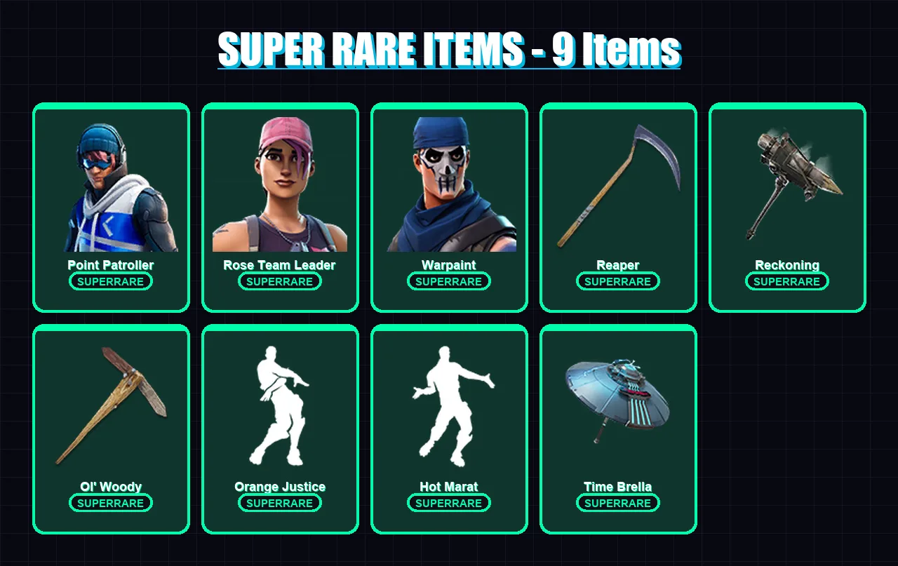 [PC/XBOX] | Point Patroller | Rose Team Leader | Warpaint | The Visitor | Omegarok | 62 skin | 71 pickaxe | 70 emote | 65 glider | Lv761