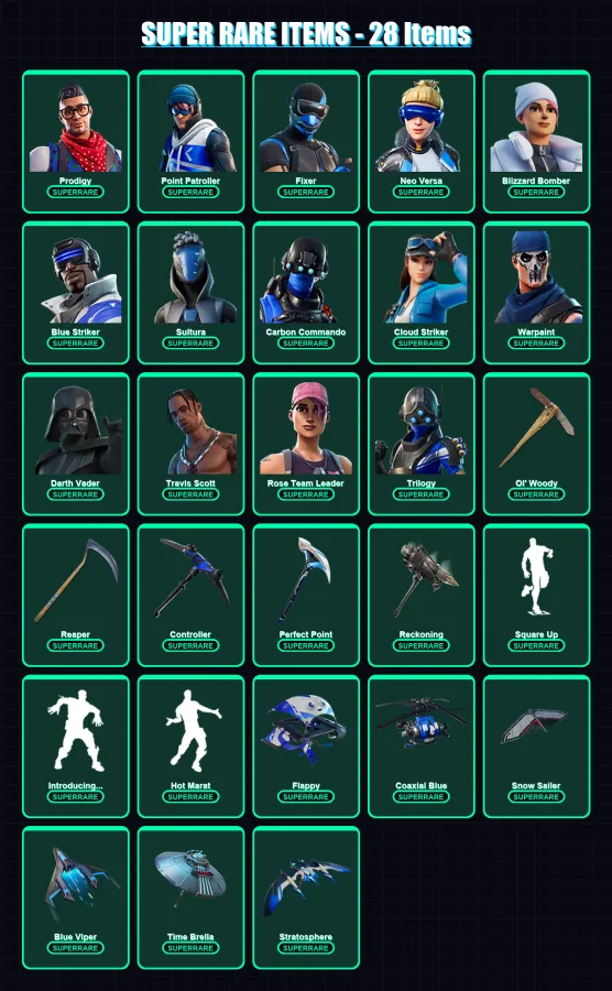 [PC/XBOX] | Prodigy | Point Patroller | Fixer | Neo Versa | Blizzard Bomber | 246 skin | 271 pickaxe | 220 emote | 228 glider | Lv3507