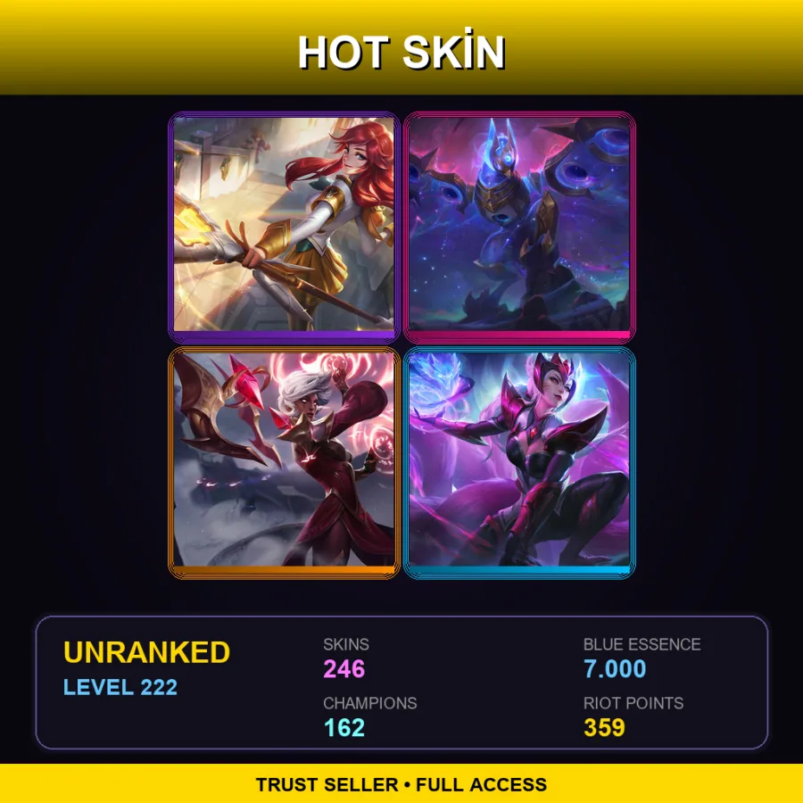 NA | Lv222 | Unranked | 246 Skin | 162 Champ — LoL account