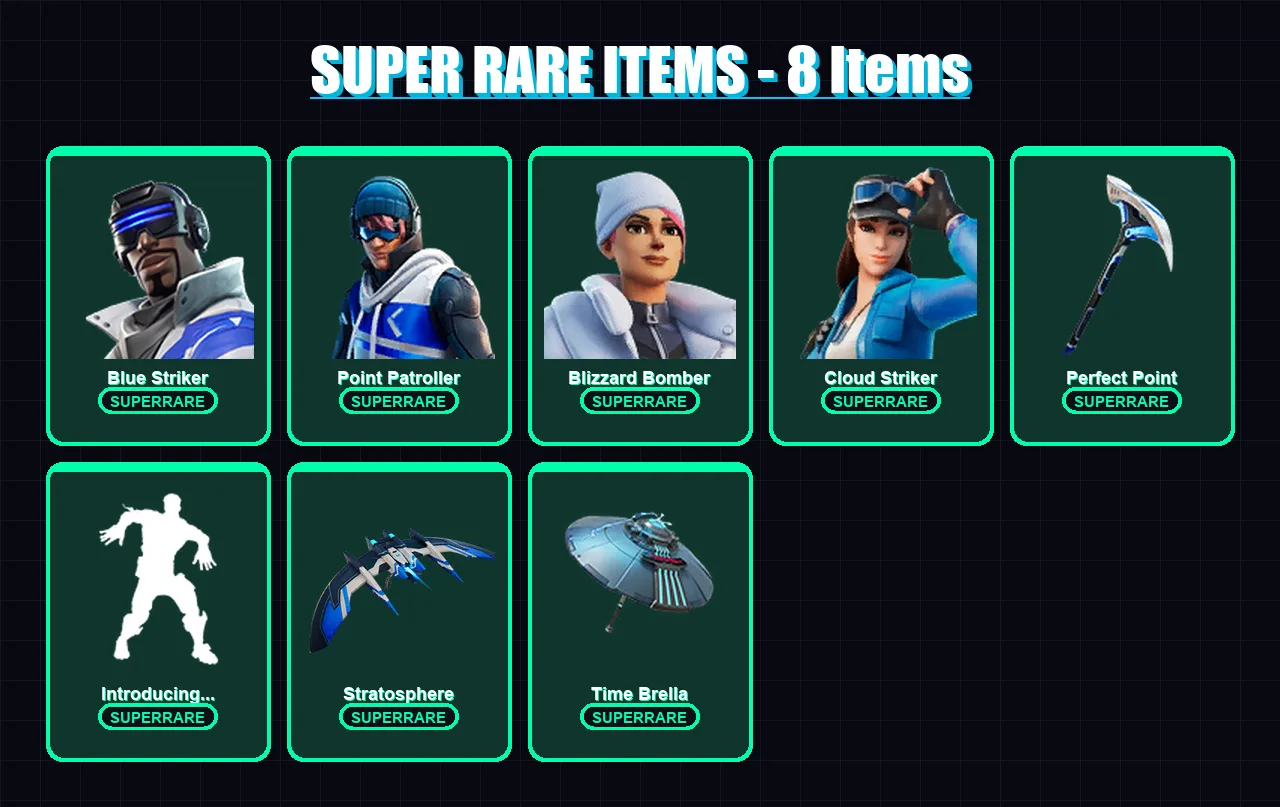 [PC] | Blue Striker | Point Patroller | Blizzard Bomber | Cloud Striker | Eternal Knight | 107 skin | 134 pickaxe | 117 emote | 97 glider | Lv1329