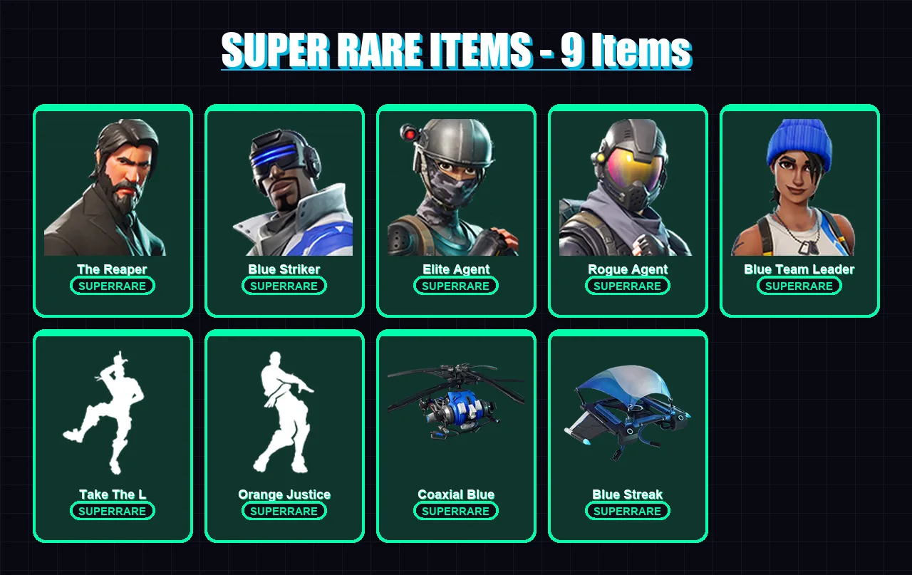 [PS4/PS5/XBOX/PC] | The Reaper | Blue Striker | Elite Agent | Rogue Agent | Blue Team Leader | 25 skin | 13 pickaxe | 29 emote | 20 glider | Lv237 — Fortnite account