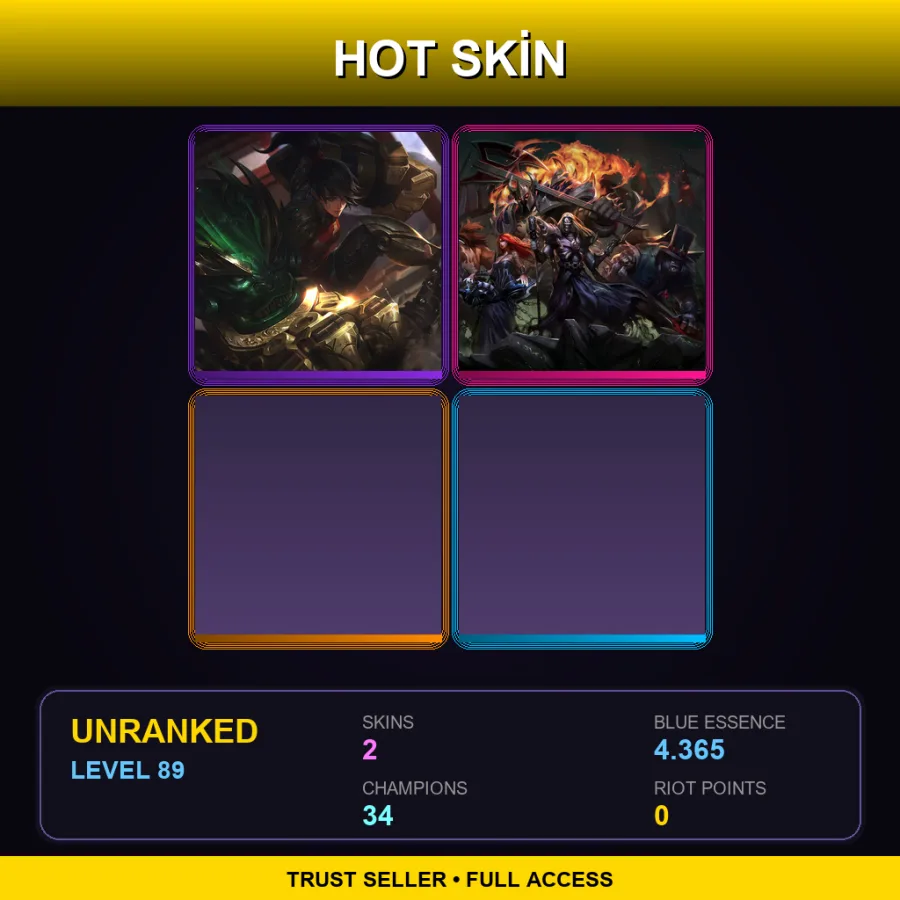 EUW | Lv89 | Unranked | 2 Skin | 34 Champ