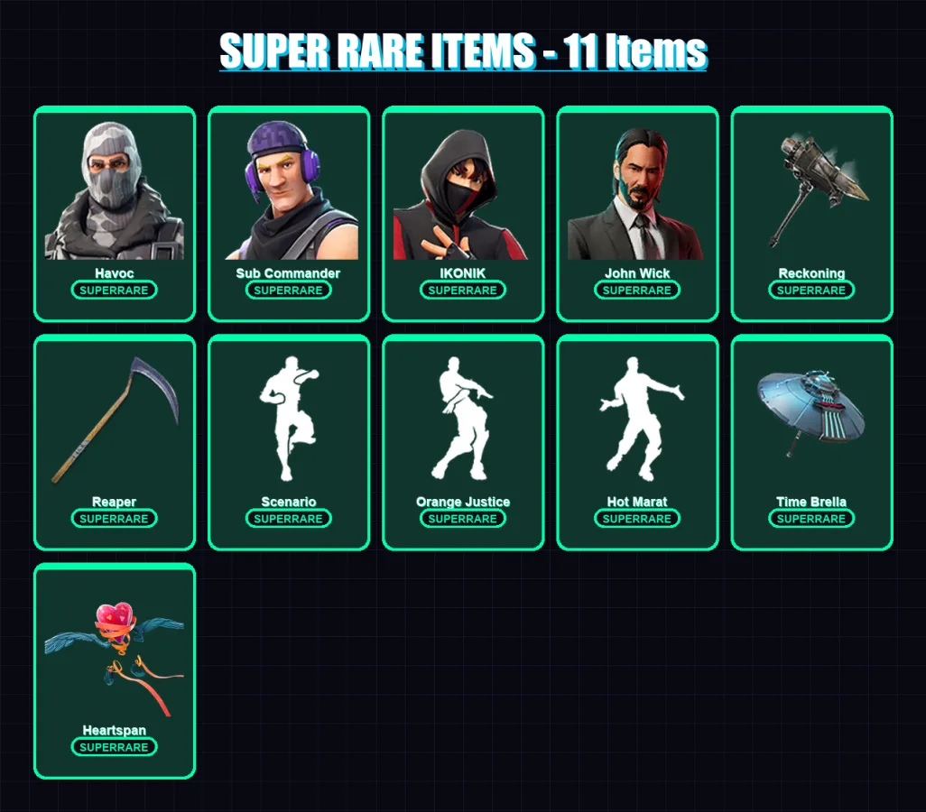 [PC/XBOX/PSN] | Havoc | Sub Commander | IKONIK | John Wick | Catalyst | 73 skin | 70 pickaxe | 96 emote | 80 glider | Lv1236