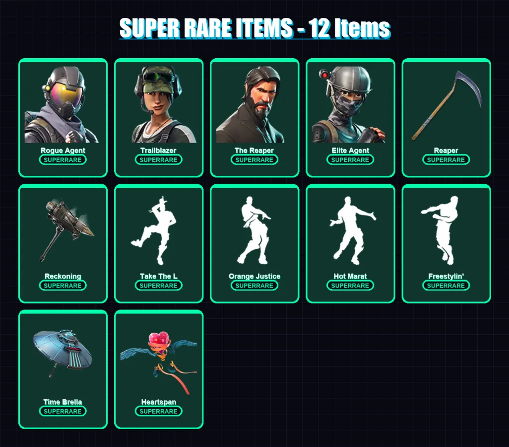 [PC/PSN] | Rogue Agent | Trailblazer | The Reaper | Elite Agent | Frozen Love Ranger | 110 skin | 89 pickaxe | 94 emote | 88 glider | Lv1349