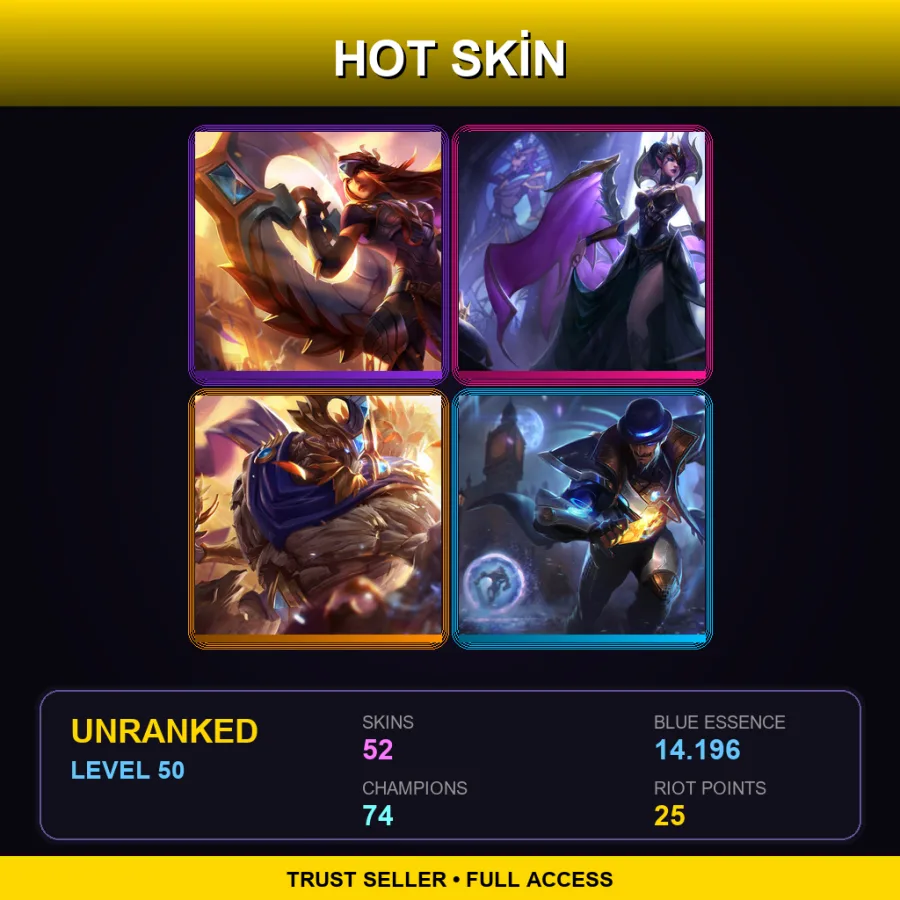 EUNE | Lv50 | Unranked | 52 Skin | 74 Champ — Immortal Journey Zed