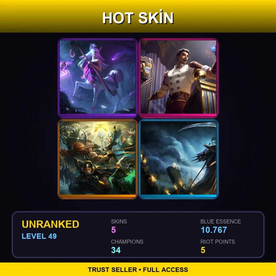 LAS | Spirit Blossom Lillia | Arcane Inventor Jayce | Fnatic Karthus | Grim Reaper Karthus | 5 Skin | 34 Champ | Lv49