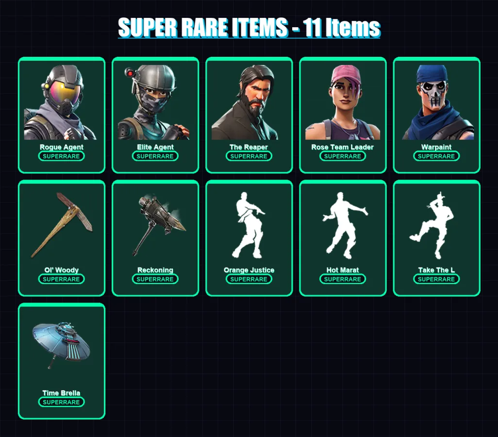 [PC/PSN] | Rogue Agent | Elite Agent | The Reaper | Rose Team Leader | Warpaint | 93 skin | 151 pickaxe | 138 emote | 137 glider | Lv2120