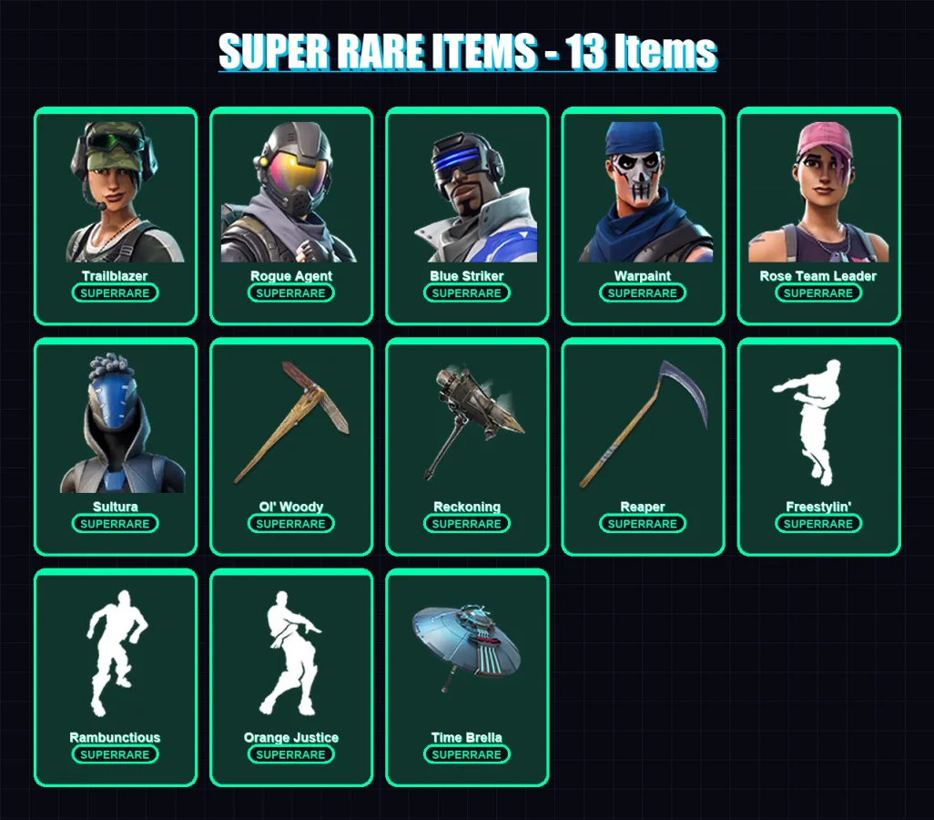 [PS4/PS5/XBOX/PC] | Trailblazer | Rogue Agent | Skull Trooper  | Dark Wild Card | Blue Striker | 55 skin | 49 pickaxe | 38 emote | 42 glider | Lv519