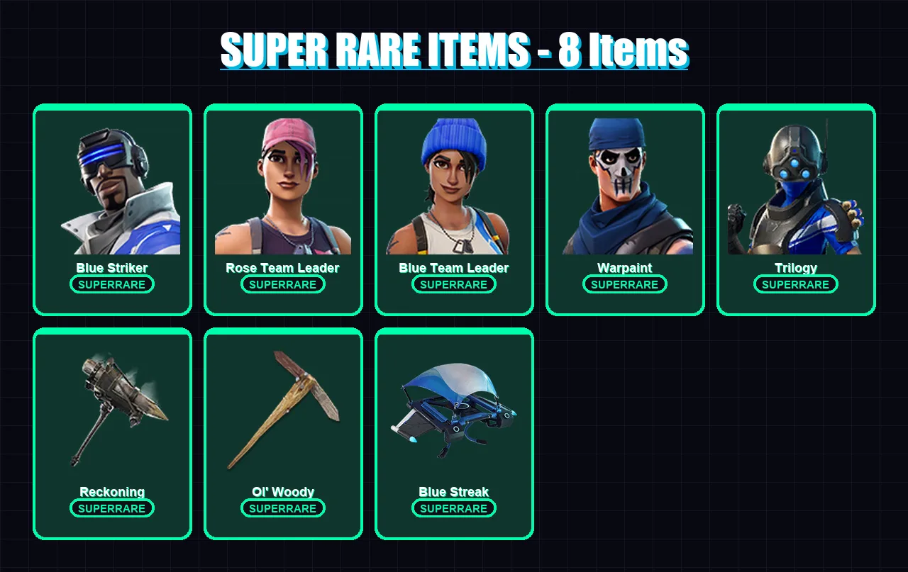 [PC/XBOX] | Blue Striker | Rose Team Leader | Blue Team Leader | Warpaint | Trilogy | 67 skin | 65 pickaxe | 72 emote | 71 glider | Lv918