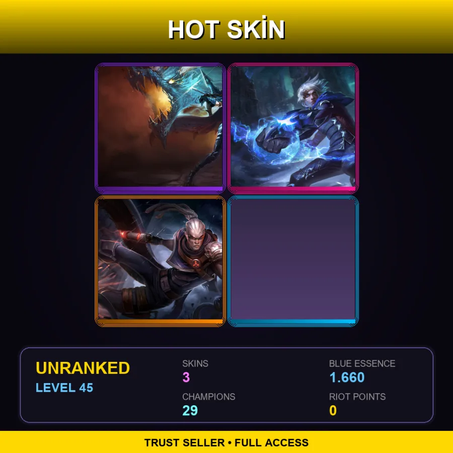 EUW | Lv45 | Unranked | 3 Skin | 29 Champ