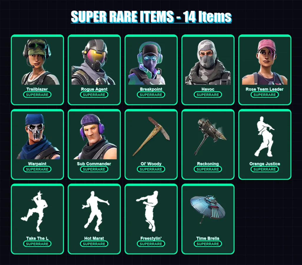 [PC] | Trailblazer | Rogue Agent | Breakpoint | Havoc | Rose Team Leader | 246 skin | 230 pickaxe | 200 emote | 181 glider | Lv2304