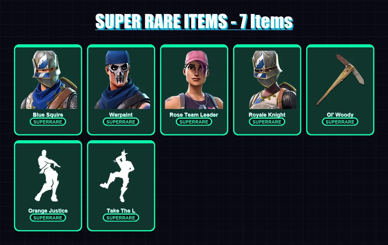[PC/XBOX/PSN] | Blue Squire | Warpaint | Rose Team Leader | Royale Knight | Omega | 29 skin | 39 pickaxe | 25 emote | 38 glider | Lv404