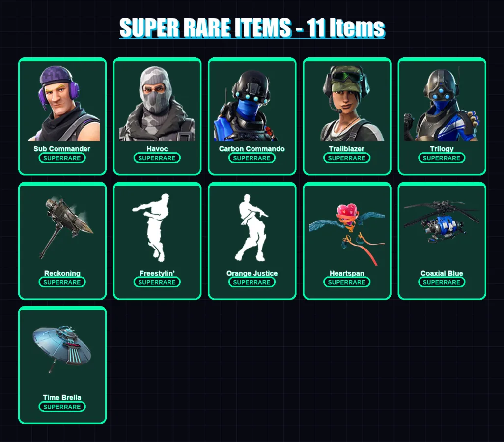 [PS4/PS5/XBOX/PC] | Sub Commander | Havoc | Carbon Commando | Trailblazer | Trilogy | 67 skin | 64 pickaxe | 58 emote | 72 glider | Lv920