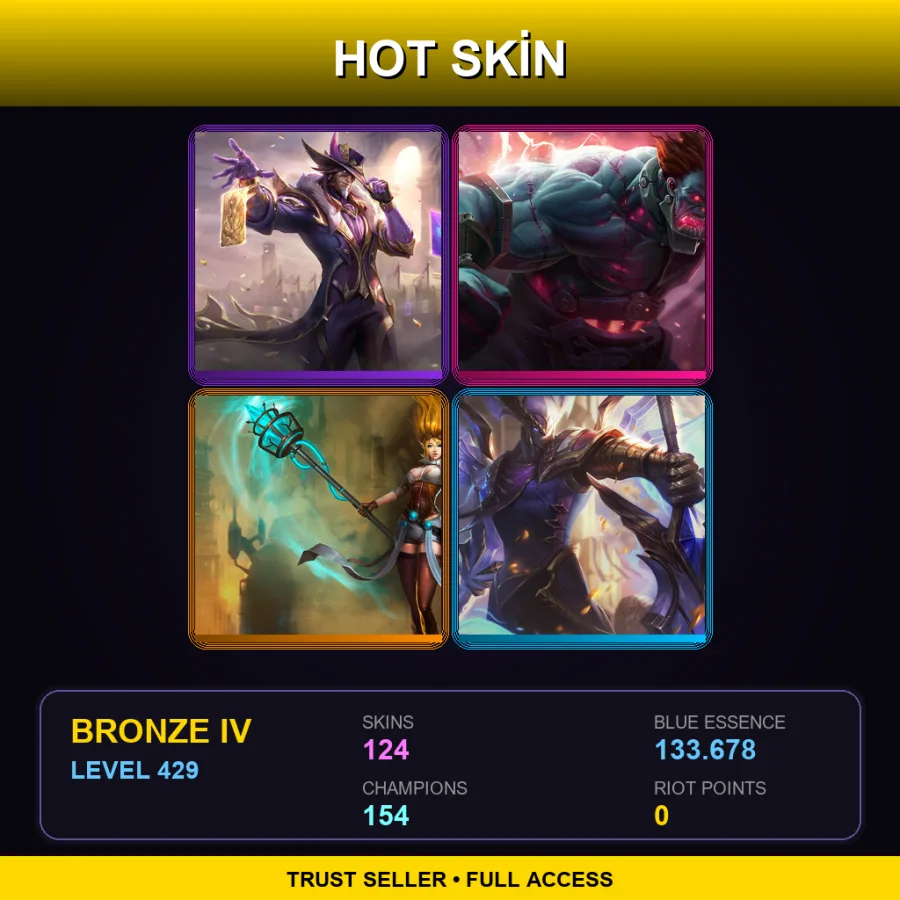 LAN | Lv429 | Bronze IV | 124 Skin | 154 Champ — LoL account