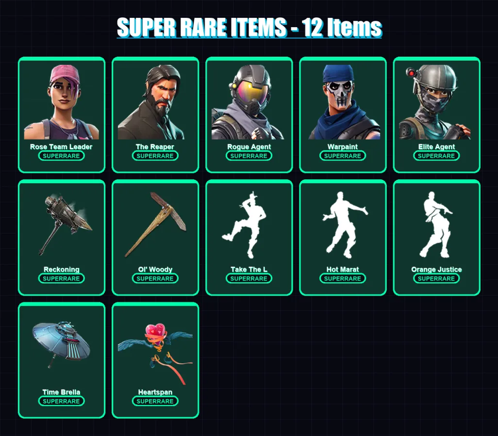[PC/PSN] | Rose Team Leader | The Reaper | Rogue Agent | Warpaint | Elite Agent | 53 skin | 67 pickaxe | 62 emote | 71 glider | Lv1429