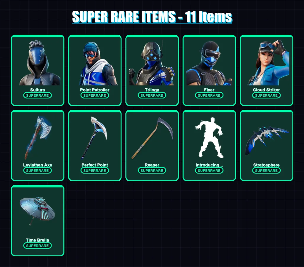 [PC/XBOX/PSN] | Sultura | Point Patroller | Trilogy | Fixer | Cloud Striker | 400 skin | 303 pickaxe | 212 emote | 182 glider | Lv2628