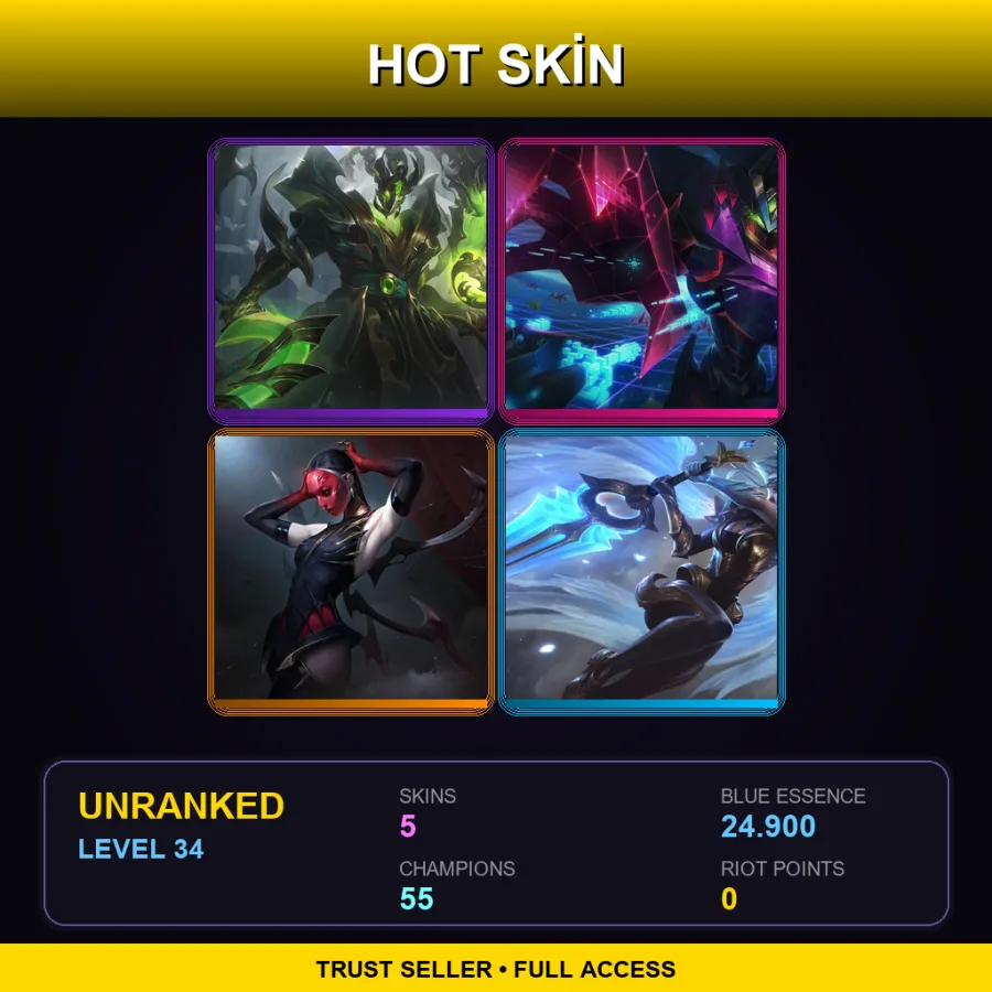 LAS | Lv34 | Unranked | 5 Skin | 55 Champ — LoL account