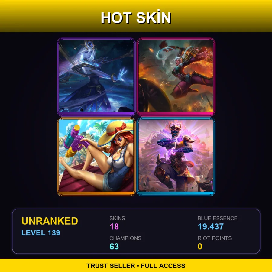 EUNE | Lv139 | Unranked | 18 Skin | 63 Champ — LoL account