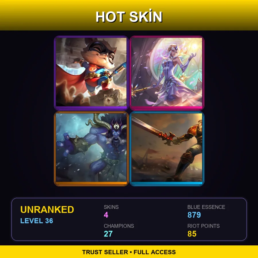 BR | Super Teemo | Elementalist Lux | Unchained Alistar | Sanguine Garen | 4 Skin | 27 Champ | Lv36