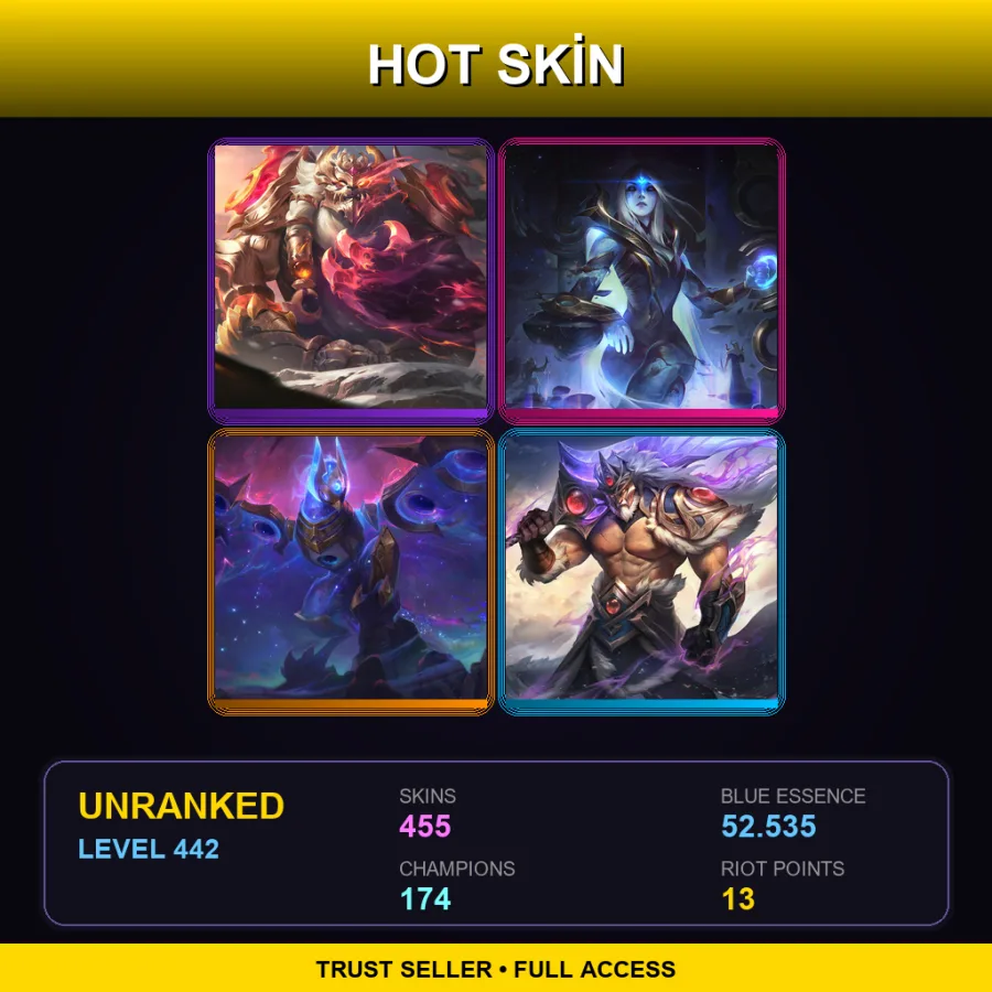VN | Lv442 | Unranked | 455 Skin | 174 Champ — LoL account