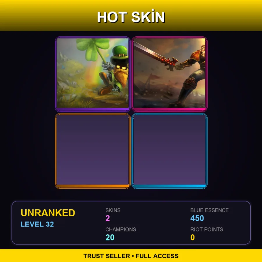 TR | Leprechaun Veigar | Sanguine Garen | 2 Skin | 20 Champ | Lv32