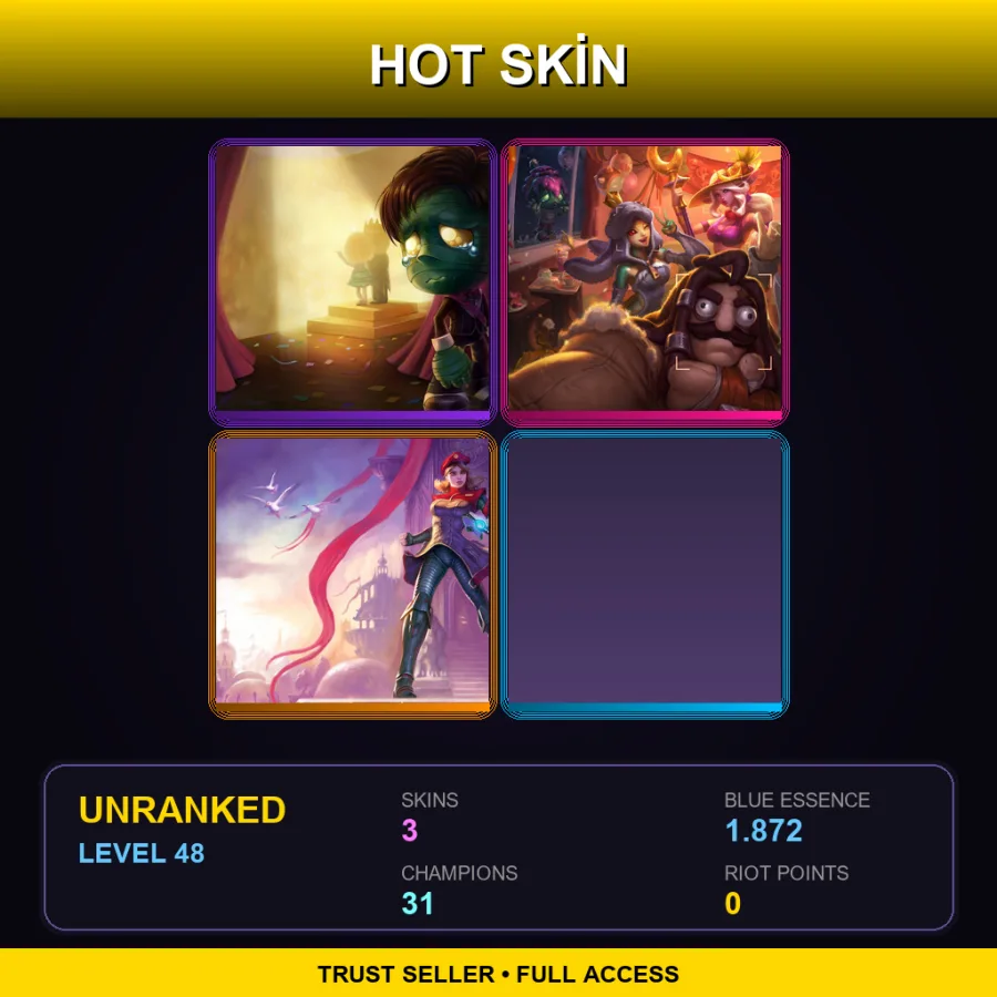 EUW | Lv48 | Unranked | 3 Skin | 31 Champ — LoL account