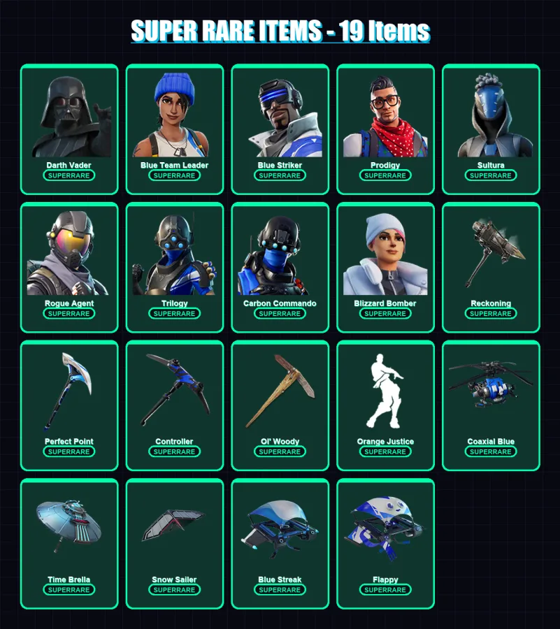 [PS4/PS5/XBOX/PC] | Darth Vader | Blue Team Leader | Blue Striker | Prodigy | Sultura | 81 skin | 86 pickaxe | 74 emote | 83 glider | Lv951